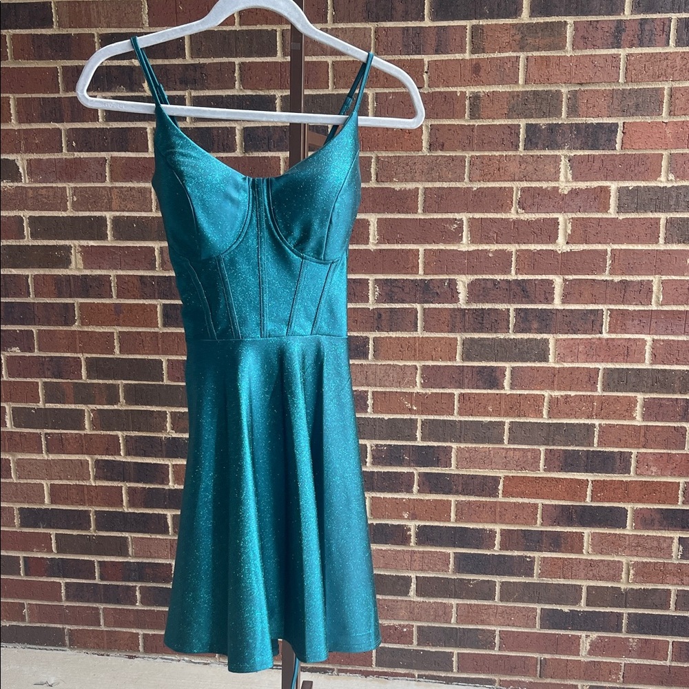 Honey and Rosie Shimmering Teal Mini Dress